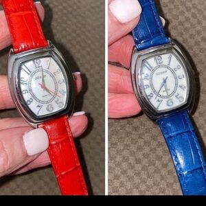 Gossip Women's Watches with Quartz Face. Blue & Red Bands. Gently Worn